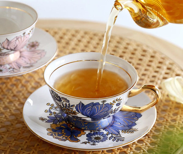 Elegant Ceramic Coffee Cups, Afternoon British Tea Cups, Unique Iris Flower Tea Cup and Saucer in Gift Box, Royal Porcelain Tea Cup Set-artworkcanvas