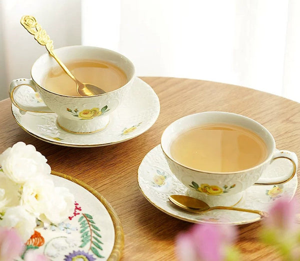 Tea Cup Set, Vintage Tea Cup Set, Modern Ceramic Cups, Ceramic Tea Cup with Saucer, European Tea Cup Set, Porcelain Tea Cups, Floral Tea Cup Set, Classic British Tea Cups, Elegant Tea Cup With Saucer-artworkcanvas