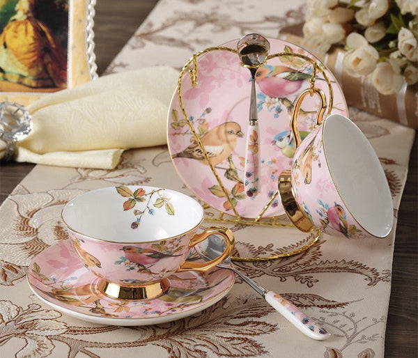 Elegant Ceramic Coffee Cups, 7.4 oz British Tea Cups, Bird Porcelain Tea Cup Saucer Set, Tea Cup and Saucer in Gift Box as Birthday Gift-artworkcanvas