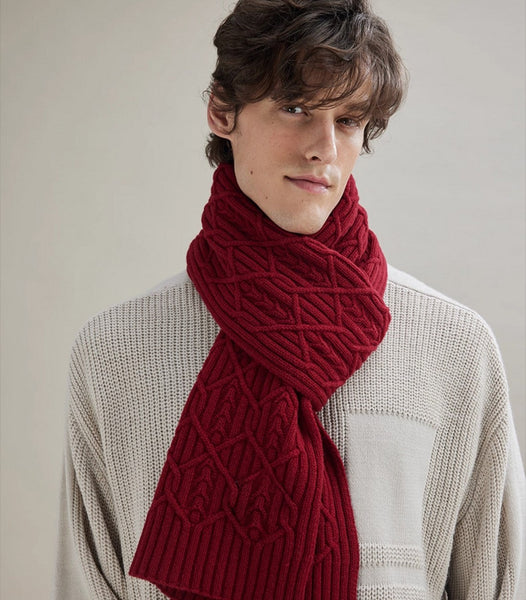 Business Wool Scarf for Gentleman, Casual Scarf Men, Men's Wool Scarf Winter, Thick Wool Scarf, Men's Winter Scarf, Formal Men Scarf Styles, Red Fashion Scarf-artworkcanvas