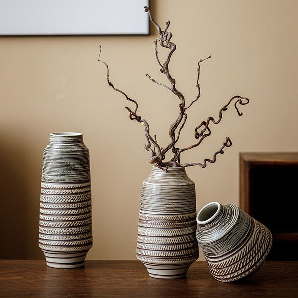 Centerpiece on Dining Table, Handmade Pottery Flower Vases Urn, Modern Bouquet Flower Vases, Water Holding Flower Vases, Large Flower Vase on Table-artworkcanvas