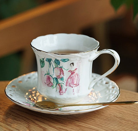 Elegant British Tea Cups, Beautiful Bone China Porcelain Tea Cup Set, Traditional English Tea Cups and Saucers, Unique Ceramic Coffee Cups-artworkcanvas