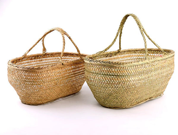 Picnic Food Basket with Handle, Large Natural Hand-woven Bamboo Basket, Lovely Bamboo Baskets for Vegetable, Natural Fruit Basket Kitchen Storage Baskets-artworkcanvas