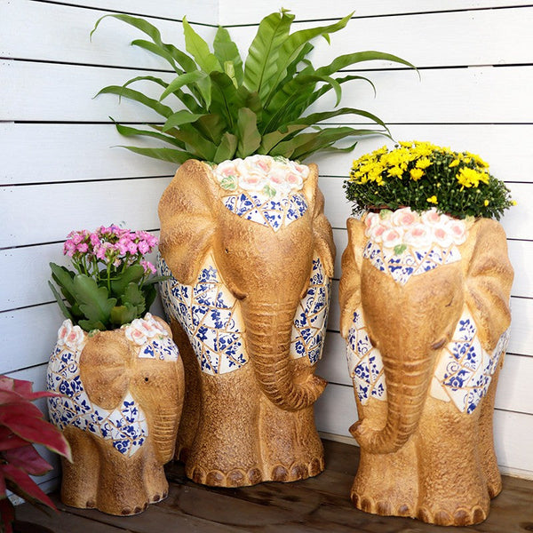 Modern Outdoor Garden Flower Pots, Oversized Garden Flower Pot, Extra Large Elephant Garden Flowerpots, Animal Statue for Garden Ornaments, Large Resin Statue for Garden-artworkcanvas