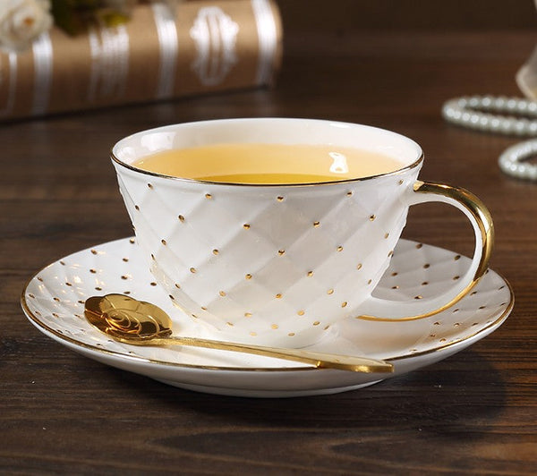 Elegant Ceramic Tea Cups, 6.8 oz Tea Cup and Saucer in Gift Box as Birthday Gift, Beautiful British Tea Cups, Creative Porcelain Tea Cup Set-artworkcanvas