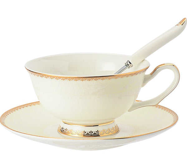 Elegant British Ceramic Coffee Cups, 7.8 oz Porcelain Coffee Cup Set, White Ceramic Cups, Unique Tea Cup and Saucer in Gift Box-artworkcanvas