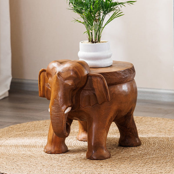 Dining Table Stool, Handmade Solid Wood low Stool, Elephant Wooden Stool, Elephant Sofa Stool, Creative Shoe-changing Stool-artworkcanvas