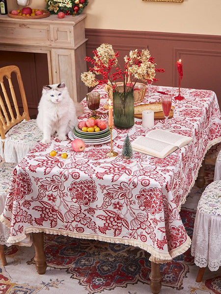 Flower Pattern Tablecloth for Holiday Decoration, Square Tablecloth for Round Table, Large Cotton Rectangle Tablecloth for Home Decoration, Farmhouse Table Cloth Dining Room Table-artworkcanvas