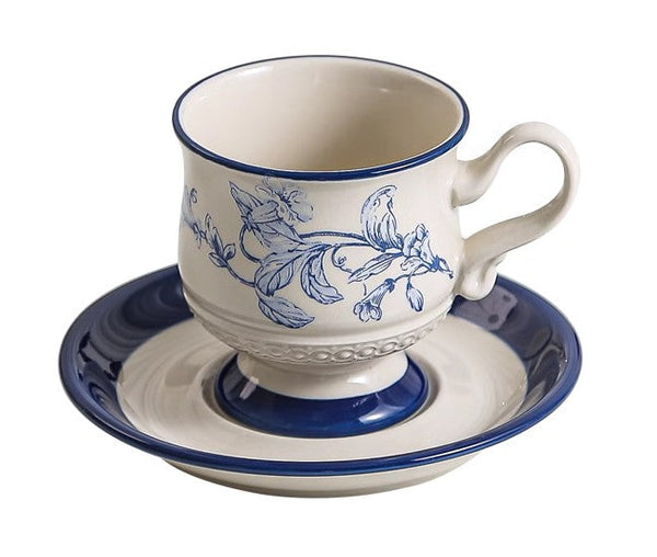 Creative Blue Coffee Cup and Saucer, Elegant Ceramic Cups for Afternoon Tea, Creative Porcelain Tea Cup Set, Beautiful British Tea Cups-artworkcanvas
