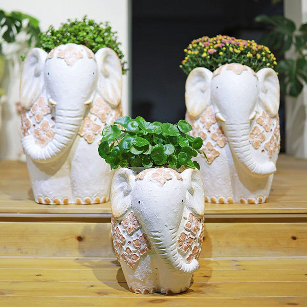 Animal Statue for Garden Ornaments, Oversized Modern Garden Flower Pot, Extra Large Elephant Garden Flowerpots, Resin Statue for Garden, Villa Outdoor Garden Flower Pots-artworkcanvas