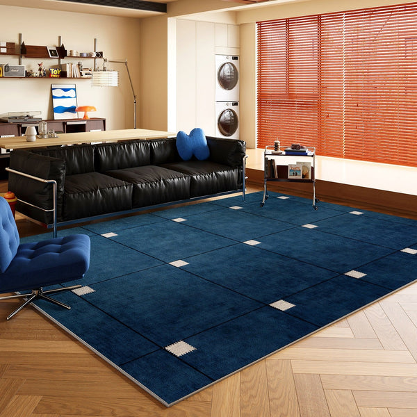 Mid Century Area Rugs, Contemporary Modern Living Room Rug Ideas, Blue Modern Rugs for Dining Room, Bedroom Modern Floor Carpet-artworkcanvas