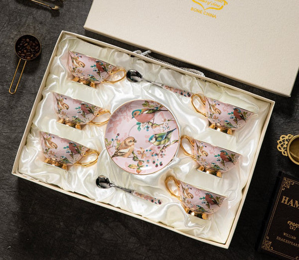 Lovely Birds Ceramic Cups, Elegant Ceramic Coffee Cups, Afternoon Porcelain Tea Cup Saucer Set, Unique Tea Cup and Saucer in Gift Box-artworkcanvas