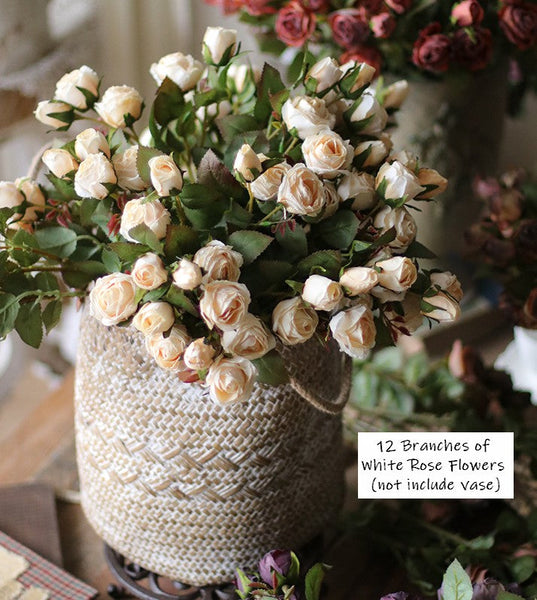 Wedding Artificial Flowers, 12 Branches of White Rose Flowers, White Rose Flower in Vase, Real Touch Flowers, Simple Flower Arrangement Ideas for Home Decoration-artworkcanvas