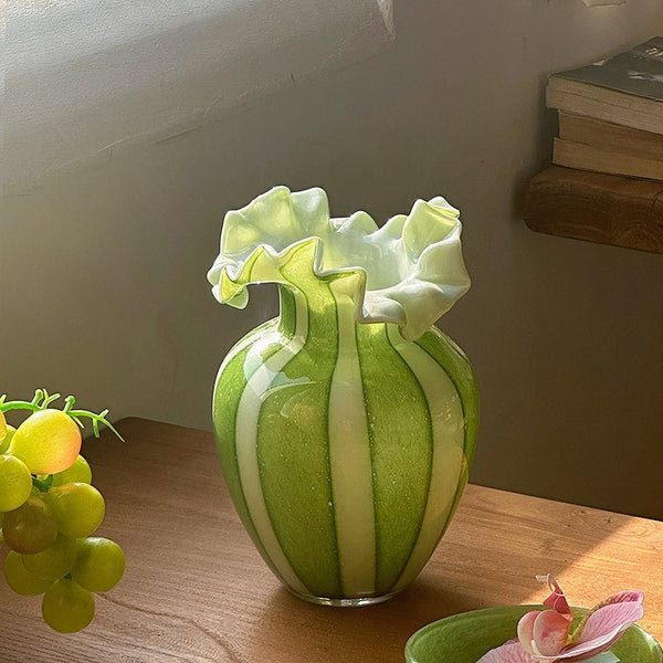 Modern Glass Flower Vases, Green Glass Flower Vases, Bud Vases, Water Holding Flower Vases, Handmade Flower Vases on Table-artworkcanvas