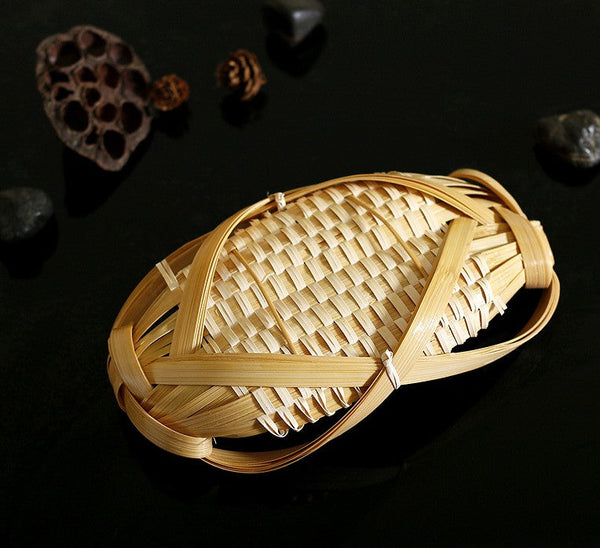 Natural Hand-woven Bamboo Basket, Lovely Cute Picnic Food Basket, Bamboo Basket for Food, Natural Fruit Basket Kitchen Storage Baskets-artworkcanvas