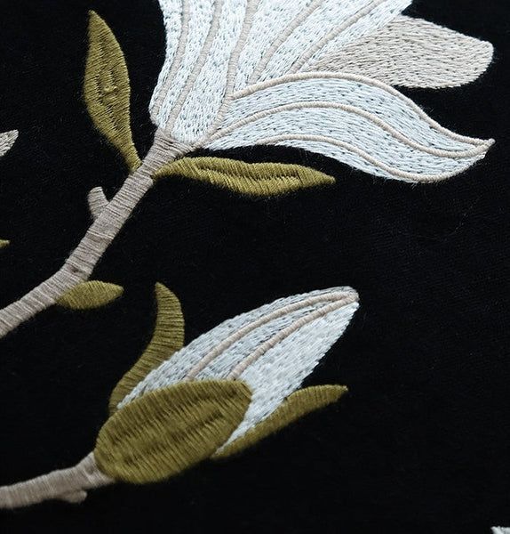 Magnolia Embroidered Cushion, Decorative Pillow Arrangement Ideas for Couch, Large Decorative Pillows for Couch, Modern Throw Pillows for Bedroom, Living Room Decorative Pillows-artworkcanvas