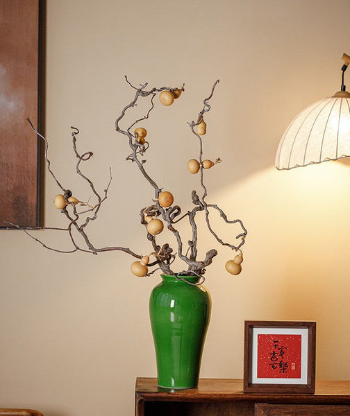 Handmade Water Holding Flower Vase, Centerpiece Ceramic Bud Vases, Green Porcelain Flower Vases, Vintage Flower Vases on Table-artworkcanvas