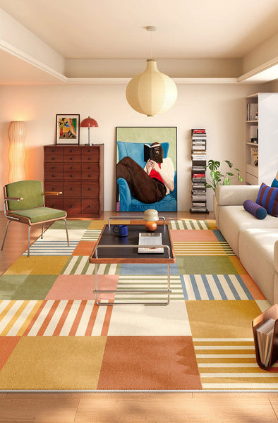 Living Room Modern Rugs, Modern Living Room Rug Placement Ideas, Contemporary Geometric Rugs for Bedroom, Colorful Carpets for Apartment