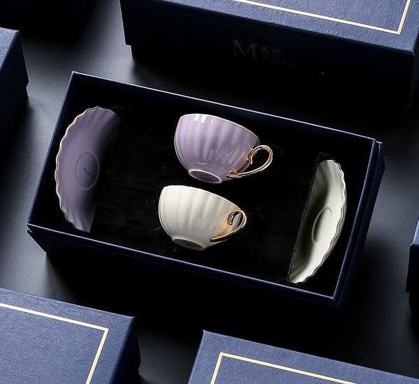 Beautiful British Tea Cups, Creative Porcelain Tea Cup Saucer Set of 2 Cups, Elegant Macaroon Ceramic Coffee Cups, 6.8 oz Tea Cup and Saucer in Gift Box as Birthday Gift-artworkcanvas