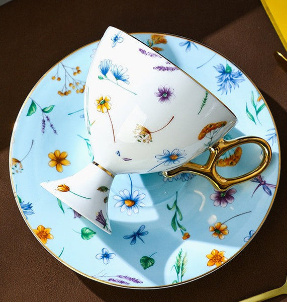 Elegant British Ceramic Coffee Cup with Saucer, 6.8 oz Tea Cup and Saucer Set in Gift Box, Floral Porcelain Tea Cup and Saucer Set, Flower Ceramic Tea Cup and Saucer-artworkcanvas