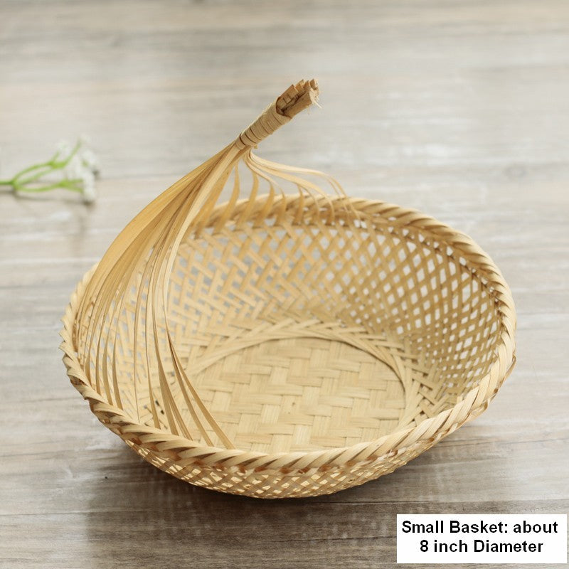 Lovely Cute Picnic Food Basket, Bamboo Basket for Food, Natural Fruit Basket Kitchen Storage Baskets, Natural Hand-woven Bamboo Basket-artworkcanvas