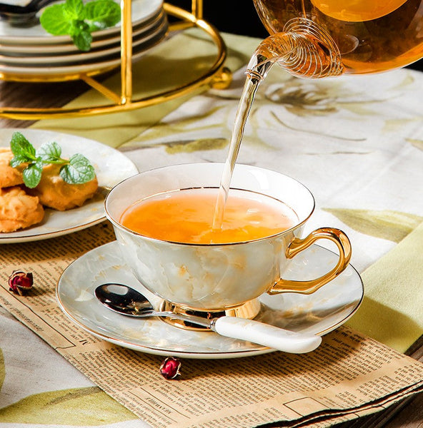 Elegant Ceramic Coffee Cups, 6.8 oz Tea Cup and Saucer in Gift Box as Birthday Gift, Beautiful British Tea Cups, Royal Porcelain Tea Cup Set-artworkcanvas