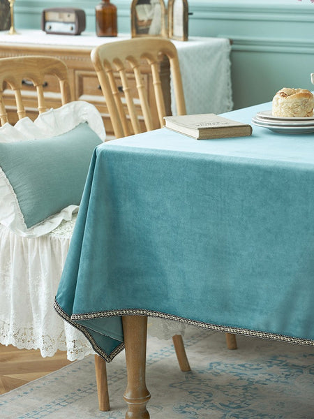 Ramie Velvet Rectangle Tablecloth for Home Decoration, Blue Square Tablecloth for Round Table, Modern Blue Table Cloth for Dining Room Table-artworkcanvas
