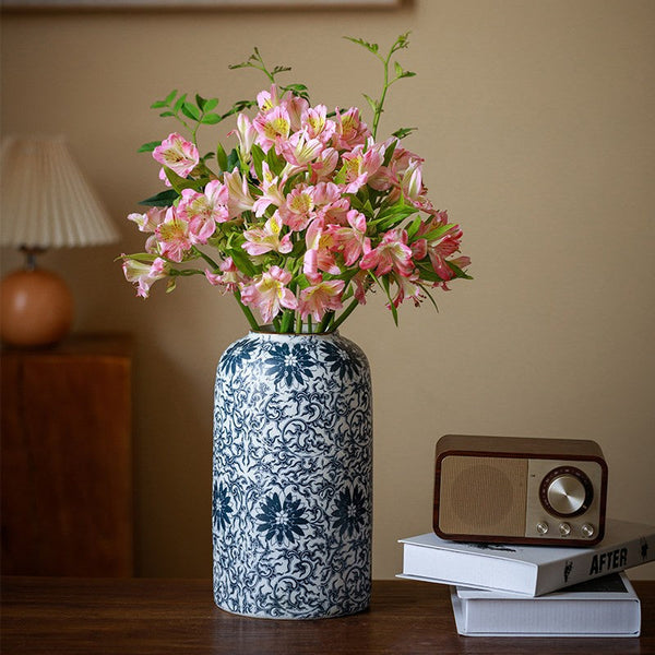 Vintage Bouquet Flower Vases, Centerpiece on Dining Table, Large Blue Flower Vase on Table, Handmade Porcelain Flower Vases Urn, Water Holding Flower Vases-artworkcanvas