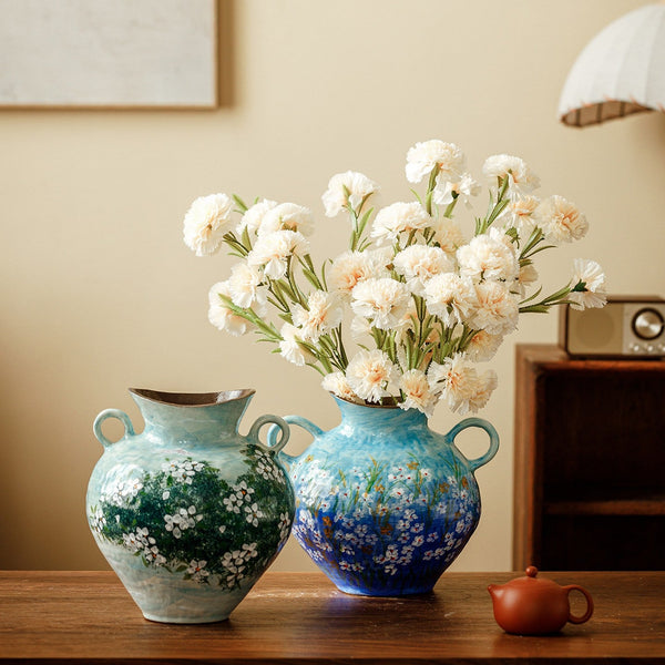 Centerpiece on Dining Table, Handmade Water Holding Flower Vases, Large Flower Vases on Table, Modern Pottery Flower Vases, Pottery Bud Vases-artworkcanvas