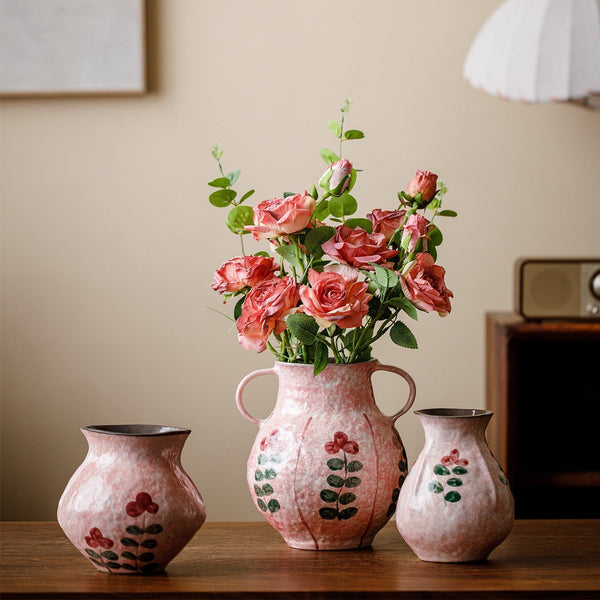 Handmade Water Holding Flower Vases, Rustic Pottery Flower Vases, Small Flower Vases on Table, Pink Bud Vases-artworkcanvas