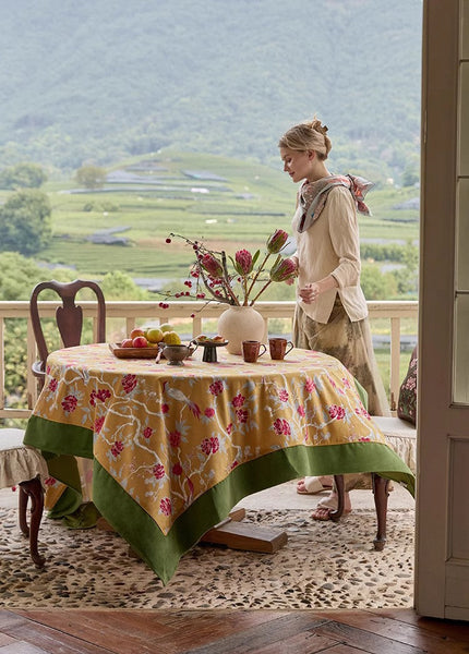 Farmhouse Table Cloth, Dining Room Flower Table Cloths, Large Square Tablecloth for Round Table, Extra Large Rectangular Table Covers for Kitchen-artworkcanvas