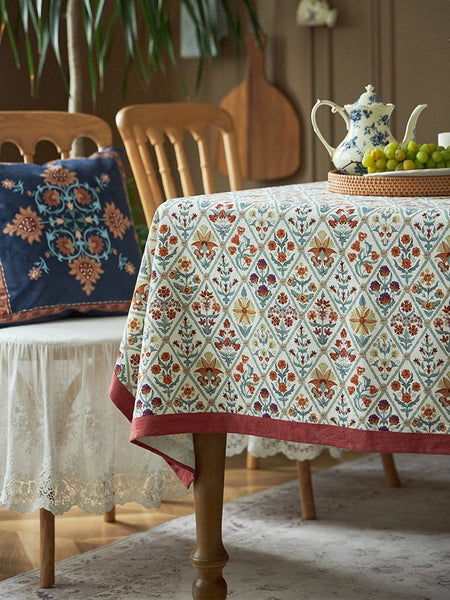 Large Rectangle Tablecloth for Home Decoration, Square Tablecloth for Round Table, Farmhouse Table Cloth Dining Room Table, Flower Pattern Tablecloth-artworkcanvas