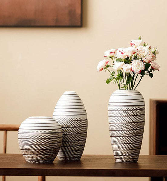 Centerpiece on Dining Table, Large Flower Vase on Table, Modern Bouquet Flower Vases, Handmade Pottery Flower Vases Urn, Water Holding Flower Vases-artworkcanvas