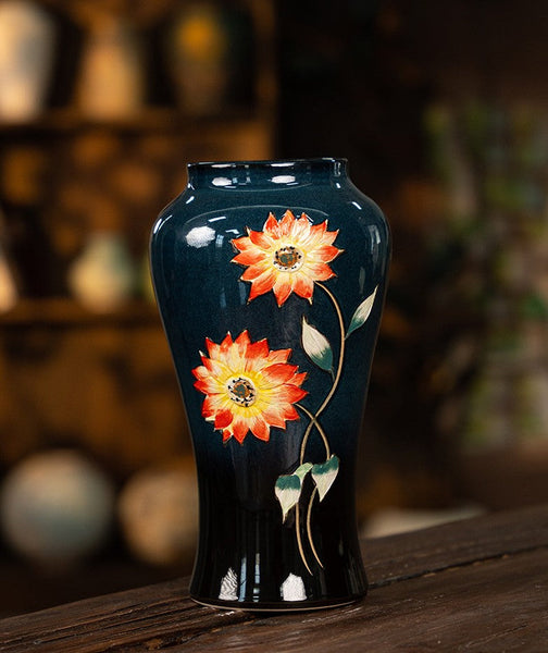Ceramic Bouquet Vases, Sunflower Vases on Table, Porcelain Flower Vases, Dining Table Centerpiece, Handmade Water Holding Flower Vase-artworkcanvas