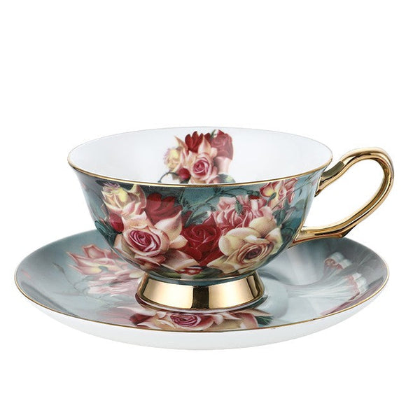 Large Rose Royal Ceramic Cups, Afternoon Bone China Porcelain Tea Cup Set, Unique Tea Cups and Saucers in Gift Box, Elegant Flower Ceramic Coffee Cups