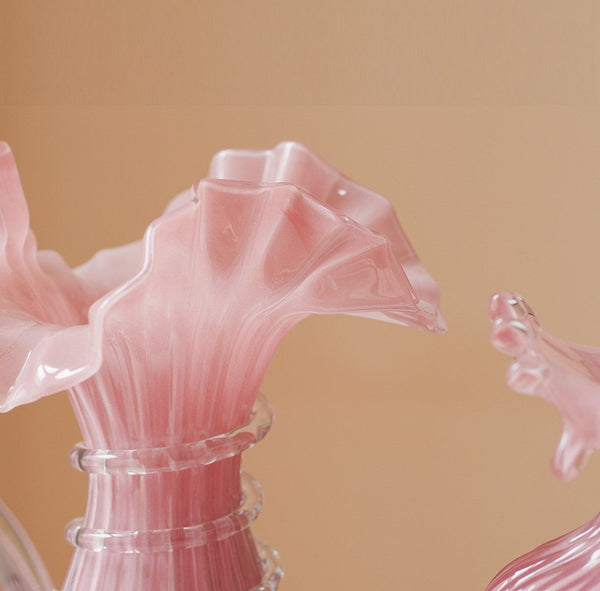 Centerpiece Contemporary Vases on Table, Pink Decorative Glass Vase, Mid Century Glass Vases, Handmade Modern Vases for Bedroom, Modern Glass Vase for Flowers-artworkcanvas