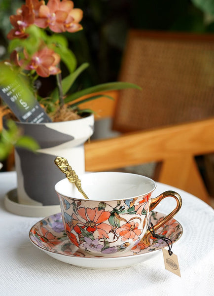 Elegant Ceramic Coffee Cups, Flower Porcelain Tea Cup Saucer Set, British Royal Ceramic Cups for Traditional Afternoon Tea, Unique Tea Cup and Saucer in Gift Box-artworkcanvas