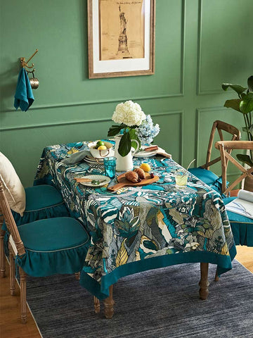 Large Modern Rectangle Tablecloth for Dining Room Table, Blue Flower Pattern Farmhouse Table Cloth, Square Tablecloth for Round Table-artworkcanvas