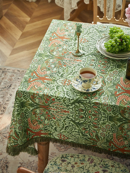 Green Flower Pattern Tablecloth for Home Decoration, Large Square Tablecloth for Round Table, Extra Large Rectangle Tablecloth for Dining Room Table-artworkcanvas
