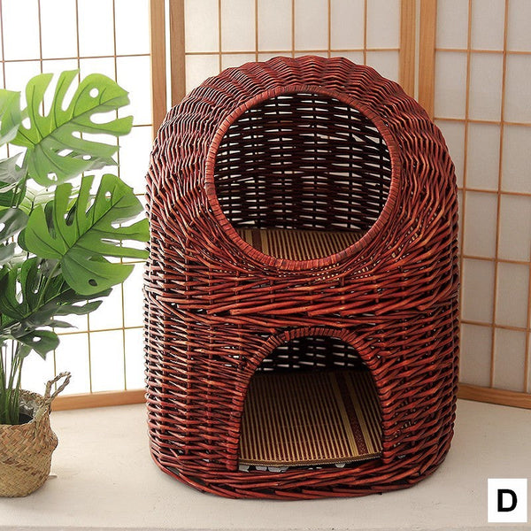 Large Double-Layer Cat Bed, Wicker Cat House Basket with Washable Cushion for Indoor Cats and Dogs-artworkcanvas