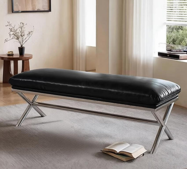 Modern Shoe Changing Ottoman, Mid-Century Hall Bench, Luxury Genuine Leather Entry Bench, Upholstered Shoe Bench, Contemporay Bedroom Bench, Narrow Entryway Bench-artworkcanvas
