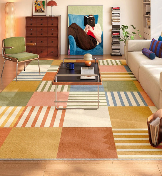 Living Room Modern Rugs, Modern Living Room Rug Placement Ideas, Contemporary Geometric Rugs for Bedroom, Colorful Carpets for Apartment