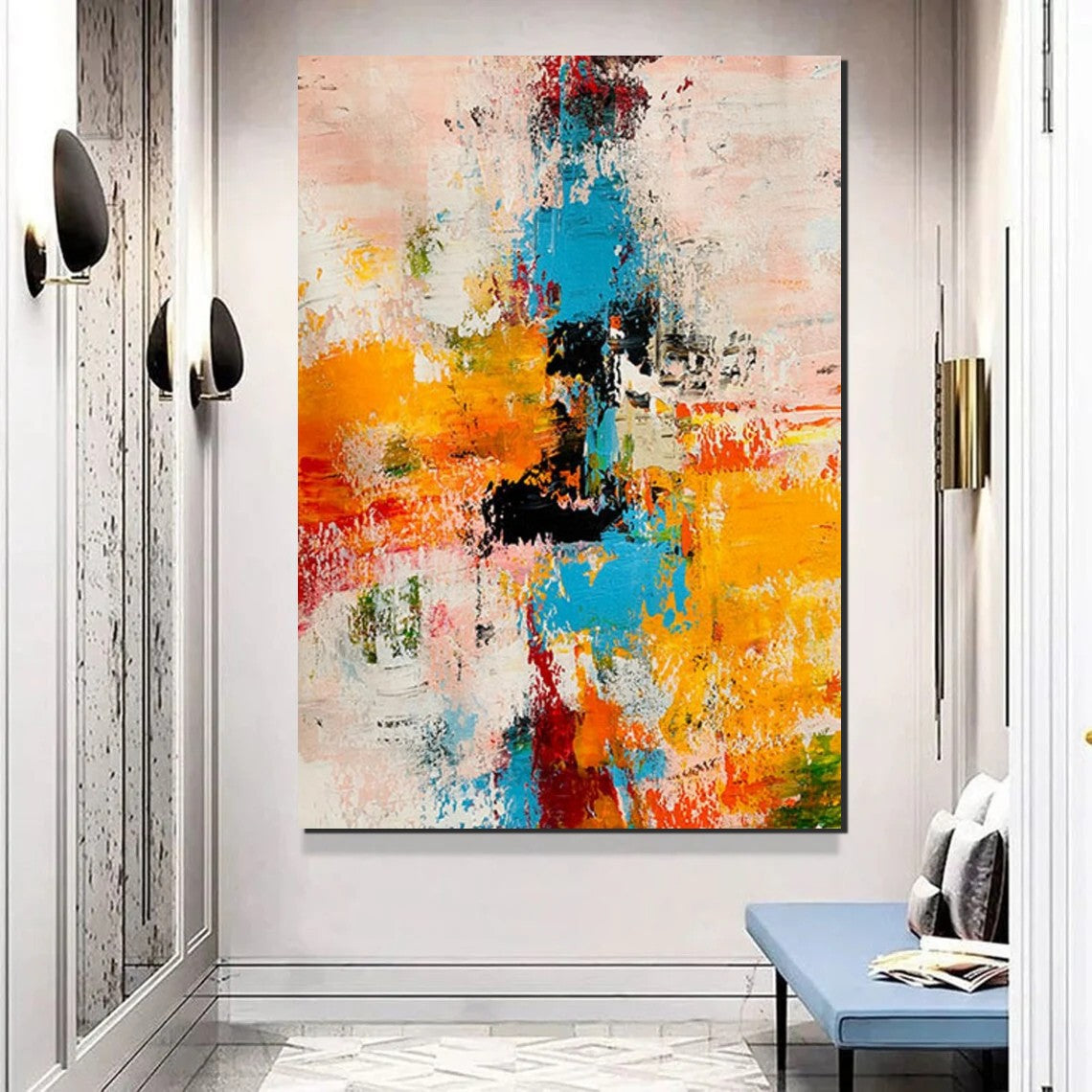 Modern Abstract Art For Bedroom, Colorful Acrylic Wall Painting On Canvas