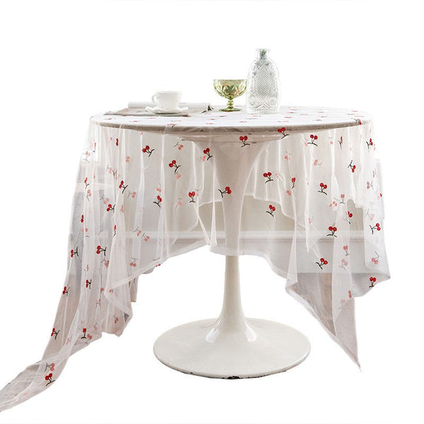 Extra Large Rectangular Tablecloth for Oval Table, Rectangular Table Covers for Coffee Table, Cherry Lace Tablecloths, Lace Embroidered Table Covers-artworkcanvas