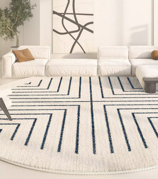 Geometric Modern Rug Ideas for Living Room, Thick Round Rugs for Dining Room, Abstract Contemporary Round Rugs for Bedroom-artworkcanvas