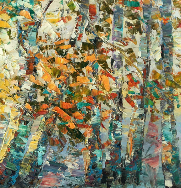 Canvas Art, Autumn Birch Tree Painting, Abstract Landscape Painting, Abstract Art Painting, Custom Canvas Painting
