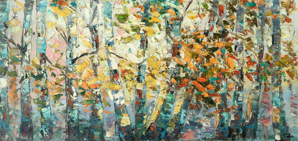 Canvas Art, Autumn Birch Tree Painting, Abstract Landscape Painting, Abstract Art Painting, Custom Canvas Painting