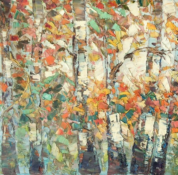 Landscape Painting, Autumn Birch Tree Painting, Custom Large Wall Art, Oil Painting, Canvas Painting