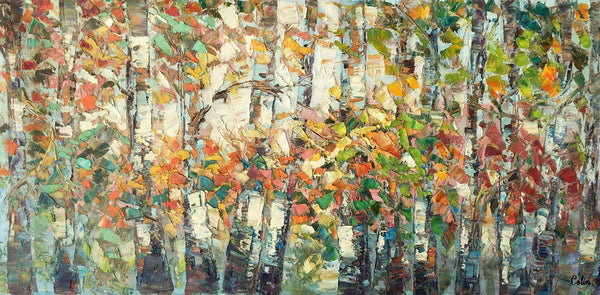 Landscape Painting, Autumn Birch Tree Painting, Custom Large Wall Art, Oil Painting, Canvas Painting