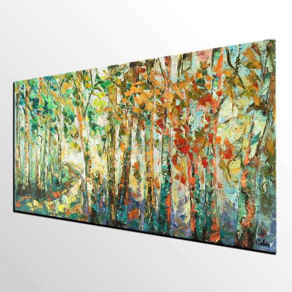 Contemporary Art, Wall Art, Birch Tree Painting, Abstract Painting, Custom Canvas Painting, Oil Painting
